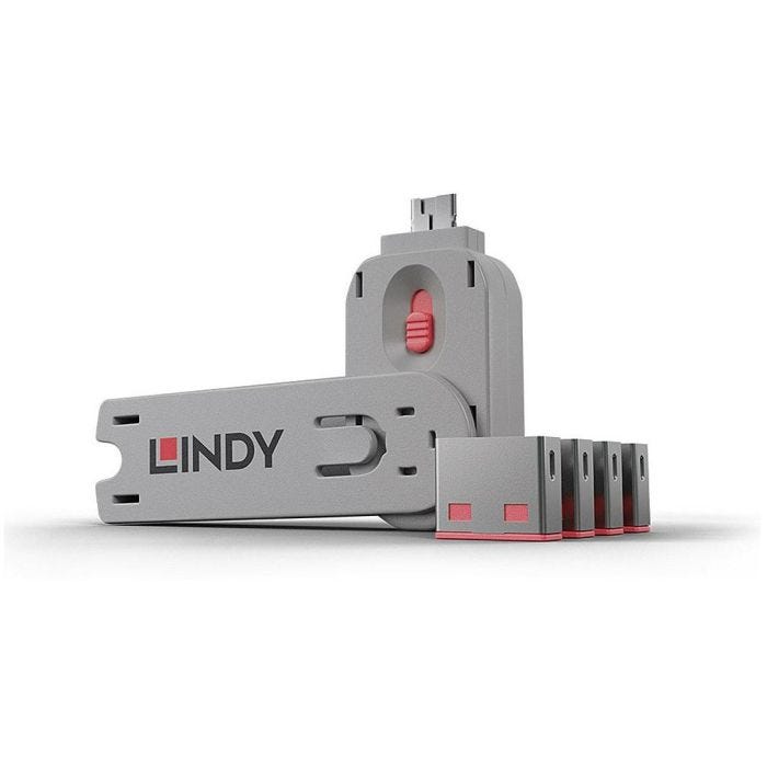 LINDY Clé USB et 4 bloqueurs de ports USB Rose