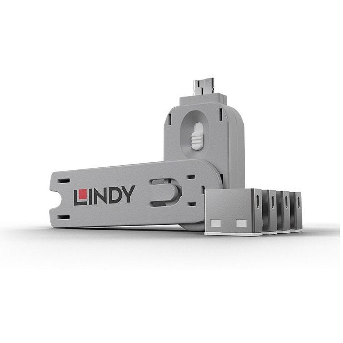 LINDY Clé USB et 4 bloqueurs de ports USB Blanc