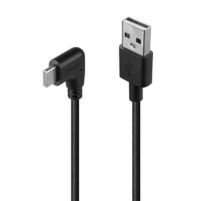 LINDY 1m USB 2.0 Type A to C Cable 90 Right Angle