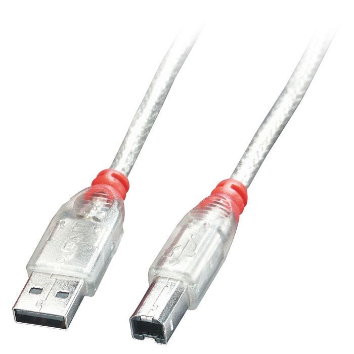 LINDY USB 2.0 Cable A/B Transparent 5m. Transfer Rate up to 480 MBit/s