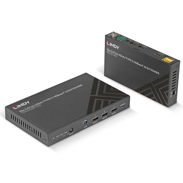 LINDY 70m Cat.6A Type C and HDMI HDBaseT 3.0 KVM Extender