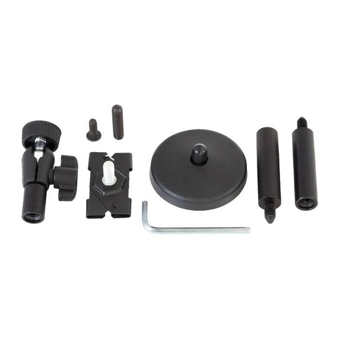 Listen Wall base with beiling T-Bar base, black vinylÂ base cover, 2 shafts, adjustable head with locking ring, alan head tamper resistant set screw, alan wrench and 1/4 x 20 all-thread