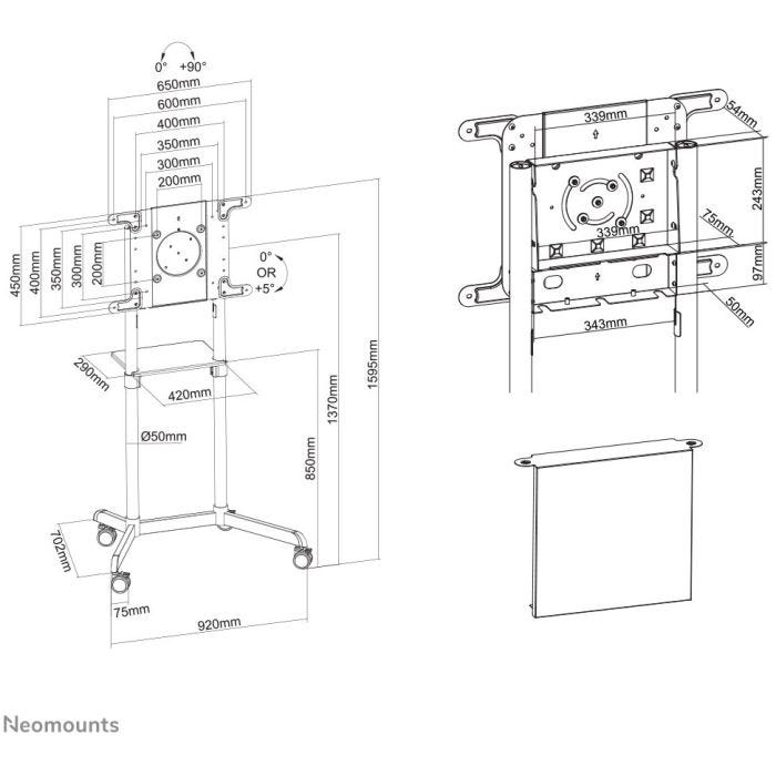 NEOMOUNTS NS-M1250BLACK Support au sol pour écran 37-70p - rotatif - étagère multimédia incluse