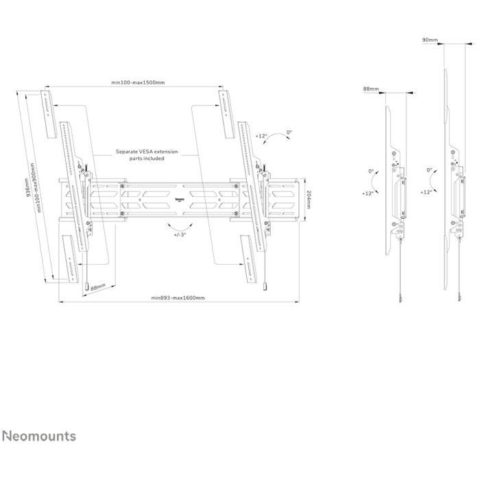 NEOMOUNTS WL35S-950BL19 Support mural inclinable pour écran 55-110p - robuste - verrouillable - paysage et portrait