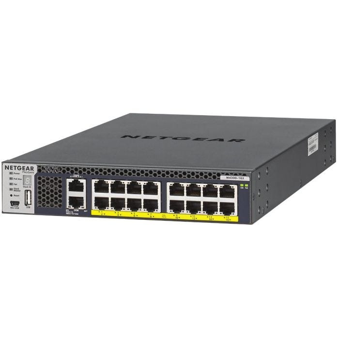 NETGEAR M4300 Managed Switch 16x10GBASE-T Copper Ports APS600W PSU for PoE Applications 500W PoE Budget All Ports PoE +
