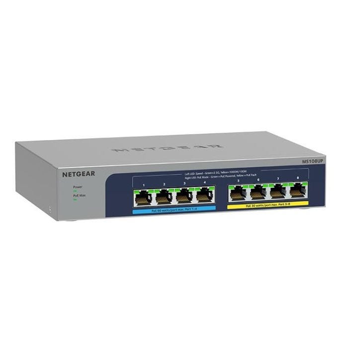 NETGEAR MS108UP 8Port Ultra60 PoE++ Multi-Gigabit 2.5G Ethernet Unmanaged Switch with 230W PoE-Budget 1G/2.5G-Ports Desktop/Wallmnt