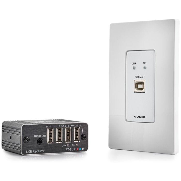 Kramer US Wall-Plate:1-gang USB 2.0 with RS-232 PoC Tx over extended-reach CAT PT-2UR:USB 2.0 with RS-232&Audio PoC Rx o