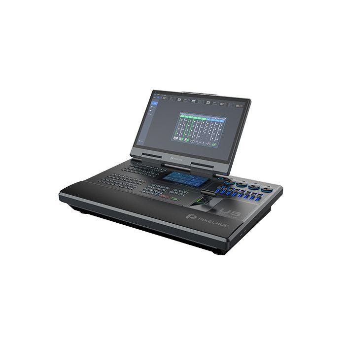 Pixel Hue Compact event controller, 21.5in + 8in touchscreens, 87 LCD buttons, 8 faders, 4 encoders, PixelFlow software, dual power supply