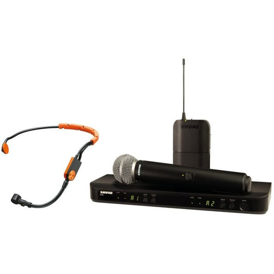 Shure BLX1288E / SM31-M17 Système comprenant 1 récepteur double BLX88, 1 émetteur BLX1 avec micro serre-tête SM35, 1 émetteur à main BLX2 / SM58 (662-686 MHz)