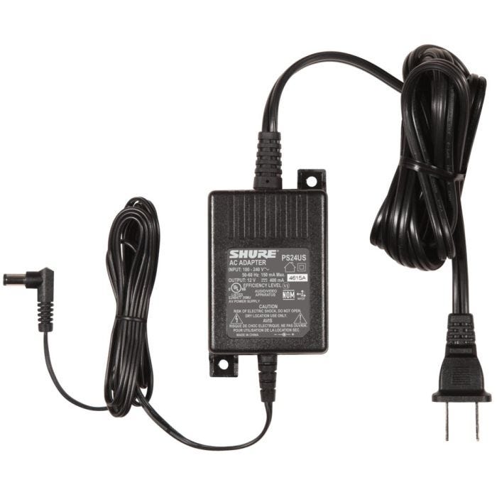 Shure PS24 Alimentation 12 V DC, compatible avec BLX4, BLX4R, BLX88, GLXD6, P3T, PGXD4, PS9, QLXD4, SLX4 et UABIAST.