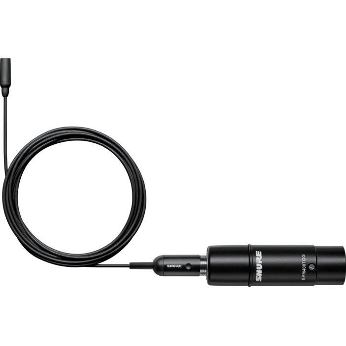 Shure TL48B / O-XLR-A Microphone cravate TwinPlex omnidirectionnel, câble de 1,6mm, sensibilité faible, réponse adaptée, connecteur TA4F avec préampli XLR, avec accessoires, coloris noir