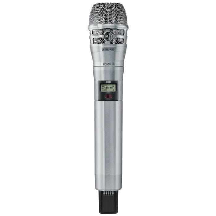 Shure ADX2 / K8N=-G56 Émetteur numérique à main, capsule KSM8 nickel, série Axient Digital G56 (470-636 MHz), avec ShowLink®