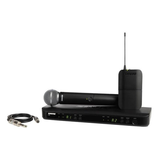 Shure BLX1288E / SM58-M17 Système comprenant 1 récepteur double BLX88, 1 émetteurs à main BLX2 / SM58, 1 émetteur de poche BLX1 avec adaptateur Jack pour guitare (662-686 MHz)