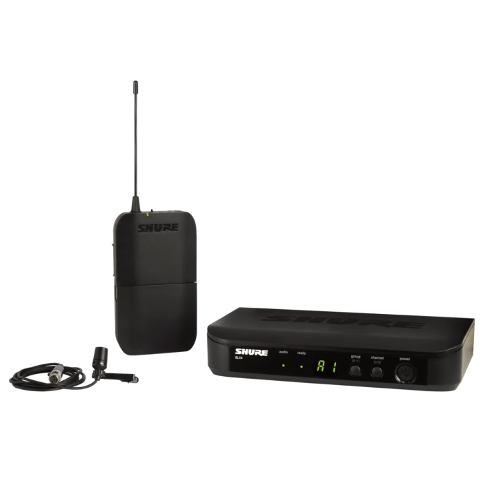 Shure BLX14E / CVL-G18 Système comprenant 1 récepteur BLX4, 1 émetteur BLX1 avec micro cravate CVL (470-494 MHz)