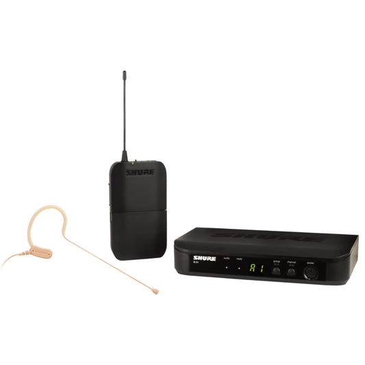 Shure BLX14E/MX53-H8E Système comprenant 1 récepteur BLX4, 1 émetteur BLX1 avec micro tour d'oreille MX153 (518-542 MHz)