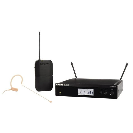 Shure BLX14RE/MX53-M17 Système comprenant 1 récepteur rackable BLX4R et 1 émetteur BLX1 avec micro tour d'oreille MX153 chair (662-686 MHz)
