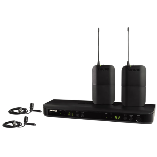 Shure BLX188E / CVL-G18 Système comprenant 1 récepteur double BLX88, 2 émetteurs BLX1 avec 2 micros cravate CVL (470-494 MHz)