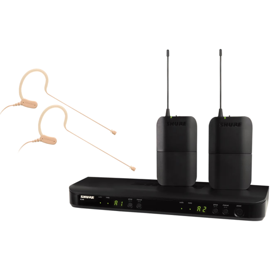 Shure BLX188E / MX53-G18 Système comprenant 1 récepteur double BLX88, 2 émetteurs BLX1 avec 2 micros tour d'oreille MX153 (470-494 MHz)