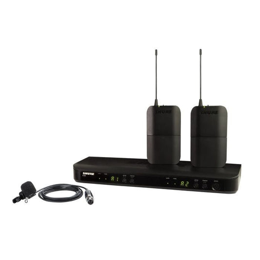 Shure BLX188E / W85-H8E Système comprenant 1 récepteur double BLX88, 2 émetteurs BLX1 avec 2 micros cravate WL185 (518-542 MHz)