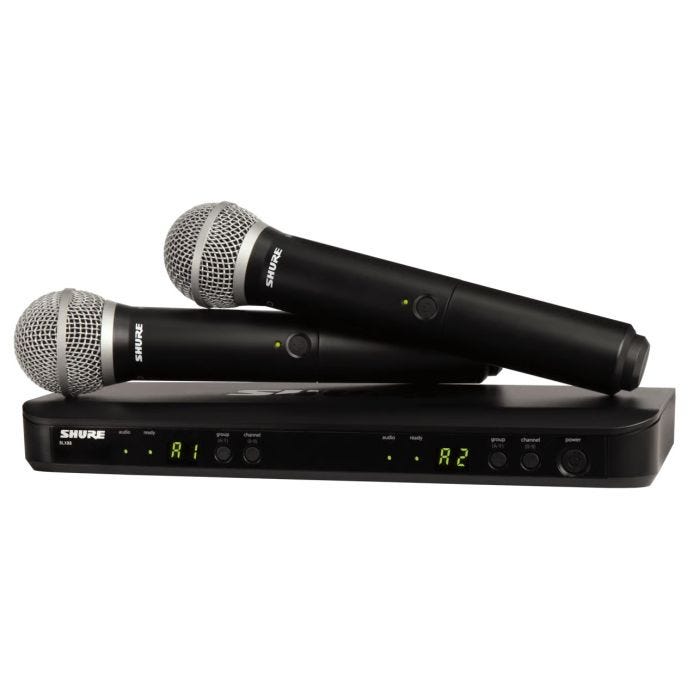 Shure BLX288E / PG58-H8E Système comprenant 1 récepteur double BLX88 et 2 émetteurs à main BLX2 / PG58, 518-542MHz (518-542 MHz)