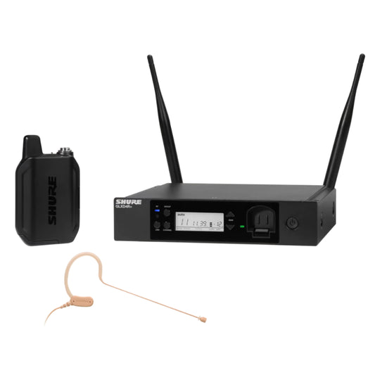 Shure GLXD14R+E/MX53-Z4 Système comprenant 1 récepteur rackable GLXD4R+, 1 émetteur GLXD1+ avec micro tour d'oreille MX153 (2,4GHz et 5,8 GHz)