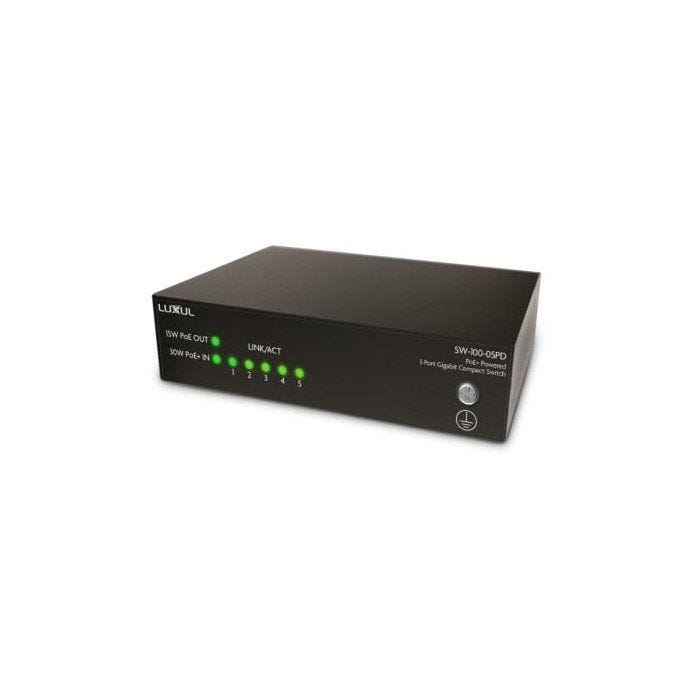 Luxul Wireless SW-100-05PD commutateur réseau Non-géré Connexion Ethernet, supportant l'alimentation via ce port (PoE) Noir