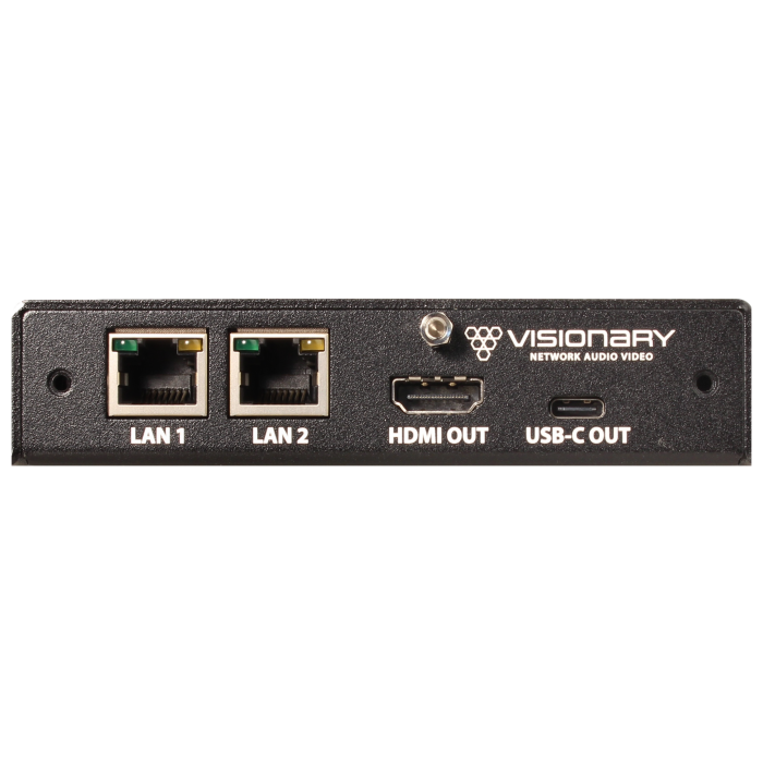 Visionary A/V Decoder, 4K60 4:4:4 UHD over IP cinema quality ultra-low latency visually lossless switch matrix routable, with built-in video wall functionality; Expansion Ethernet Port; POE+; Upgradeable to AES67/Dante