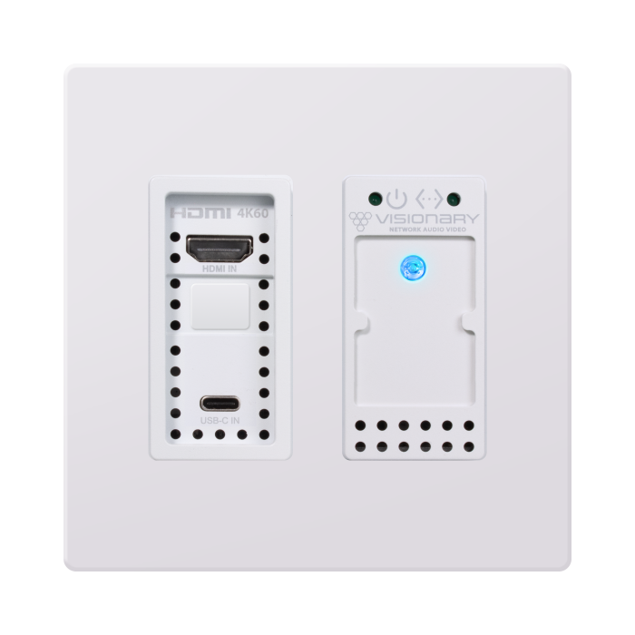 Visionary A/V Encoder (Wall Plate), 4K60 4:4:4 UHD over IP cinema quality ultra-low latency visually lossless switch matrix routable, with built-in video wall functionality; POE; AES67/Dante, HDMI & USB-C with Bluetooth Audio