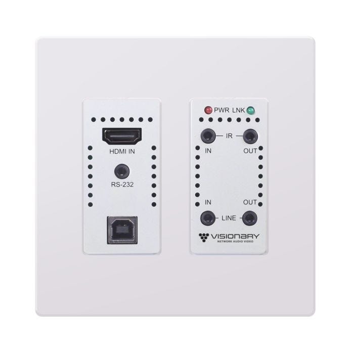 Visionary A/V Encoder (Wall Plate), 4K60 4:4:4 UHD over IP cinema quality ultra-low latency visually lossless switch matrix routable, with built-in video wall functionality; POE; AES67/Dante, HDMI & USB-C