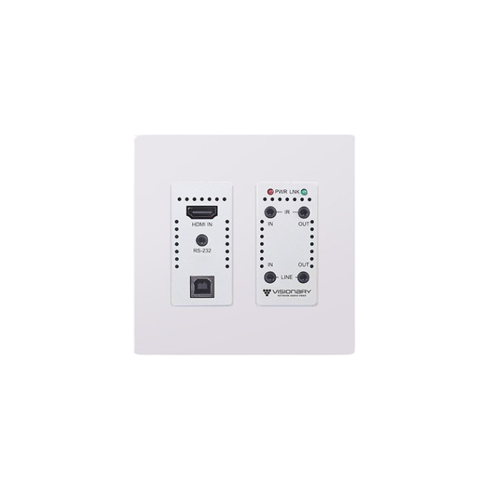 Visionary A/V Encoder (Wall Plate), 4K60 4:4:4 UHD over IP cinema quality ultra-low latency visually lossless switch matrix routable, with built-in video wall functionality; POE; AES67/Dante