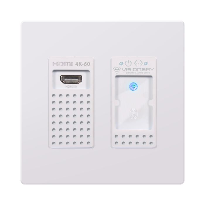 Visionary A/V Encoder (Wall Plate), 4K UHD over IP cinema quality ultra-low latency visually lossless switch matrix routable, with built-in video wall functionality; POE; AES67/Dante, with Bluetooth Audio