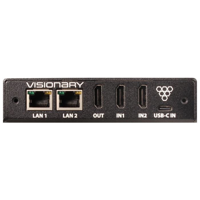 Visionary A/V Encoder, 4K60 4:4:4 UHD over IP cinema quality ultra-low latency visually lossless switch matrix routable, with built-in video wall functionality, Expansion Ethernet Port; POE+; Single Port AES67/Dante