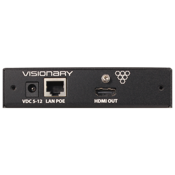 Visionary A/V Decoder, 4K UHD over IP cinema quality ultra-low latency visually lossless switch matrix routable, with built-in video wall functionality; POE