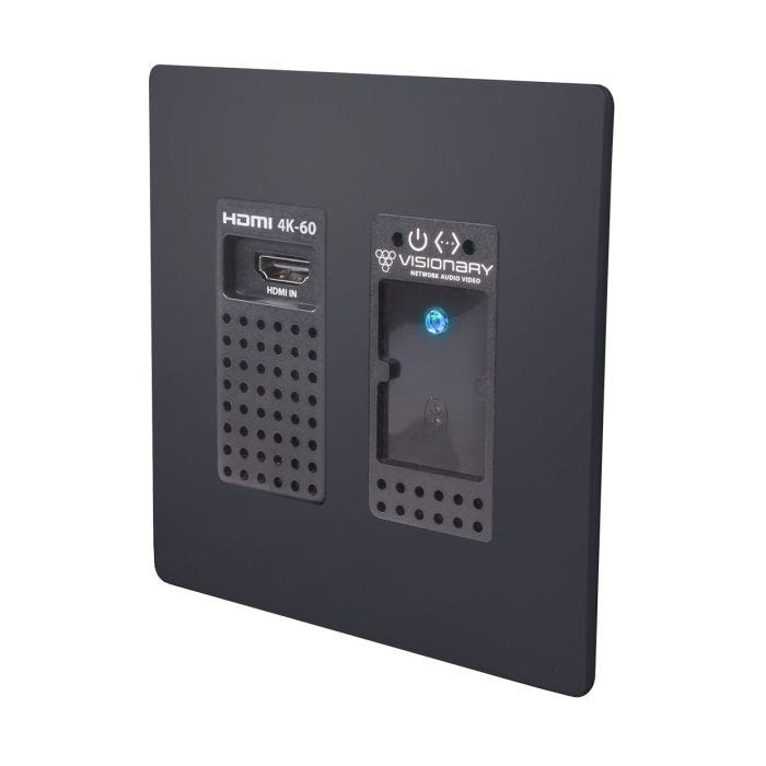 Visionary A/V Encoder (Wall Plate), 4K60 4:4:4 UHD over IP cinema quality ultra-low latency visually lossless switch matrix routable, with built-in video wall functionality; POE; Upgradeable to AES67/Dante, with Bluetooth Audio