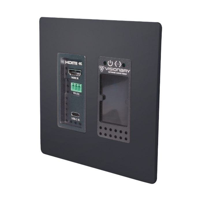 Visionary A/V Encoder (Wall Plate), 4K60 4:4:4 UHD over IP cinema quality ultra-low latency visually lossless switch matrix routable, with built-in video wall functionality; POE; AES67/Dante, HDMI & USB-C