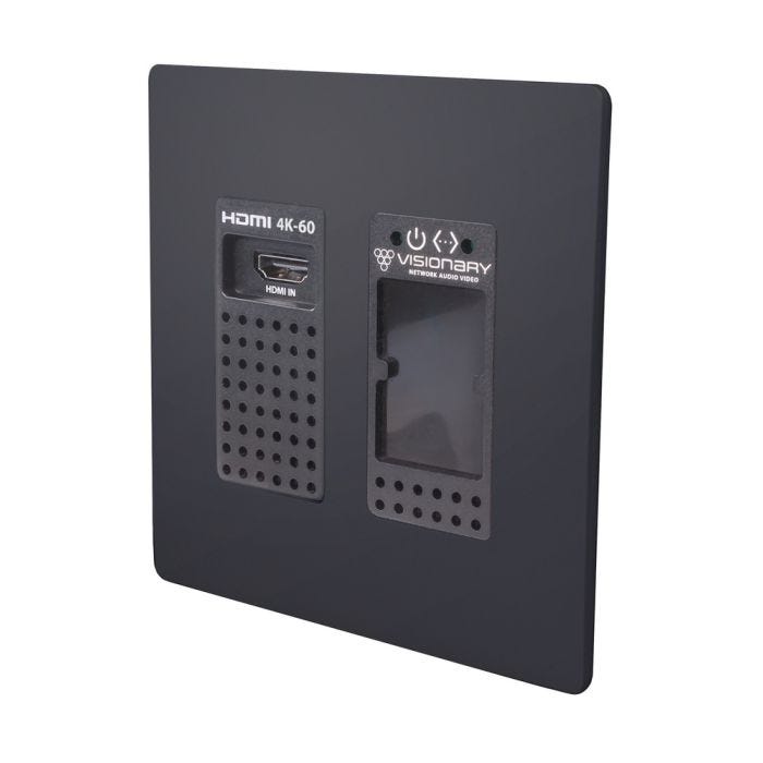 Visionary A/V Encoder (Wall Plate), 4K60 4:4:4 UHD over IP cinema quality ultra-low latency visually lossless switch matrix routable, with built-in video wall functionality; POE; Upgradeable to AES67/Dante, HDMI Only