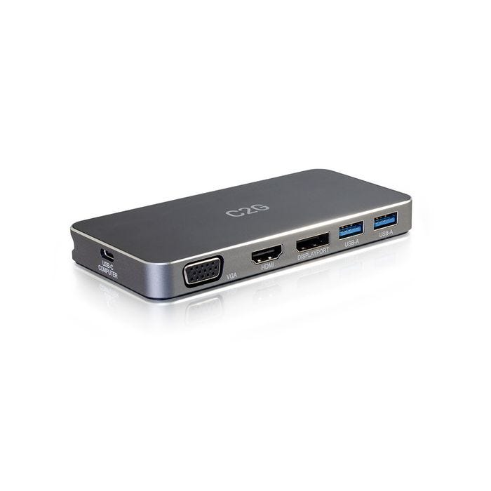 C2G Station d'accueil USB-C Double Affichage MST avec HDMI, DisplayPort, VGA et Power Delivery jusqu'à 65W (4K 30Hz)