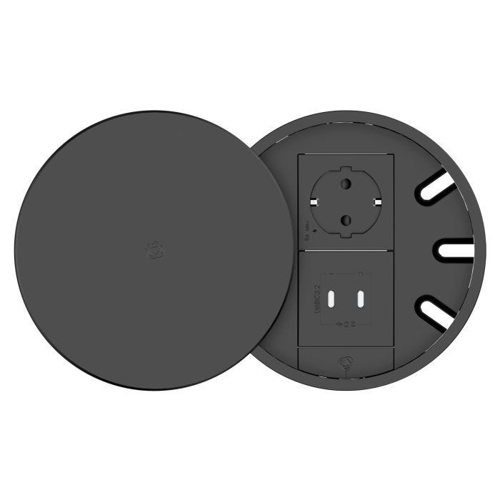 Kramer Plus Black In-Table elegant round tabletop connectivity box with a lid for 2 modules